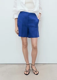 Linen straight-fit mid-rise shorts