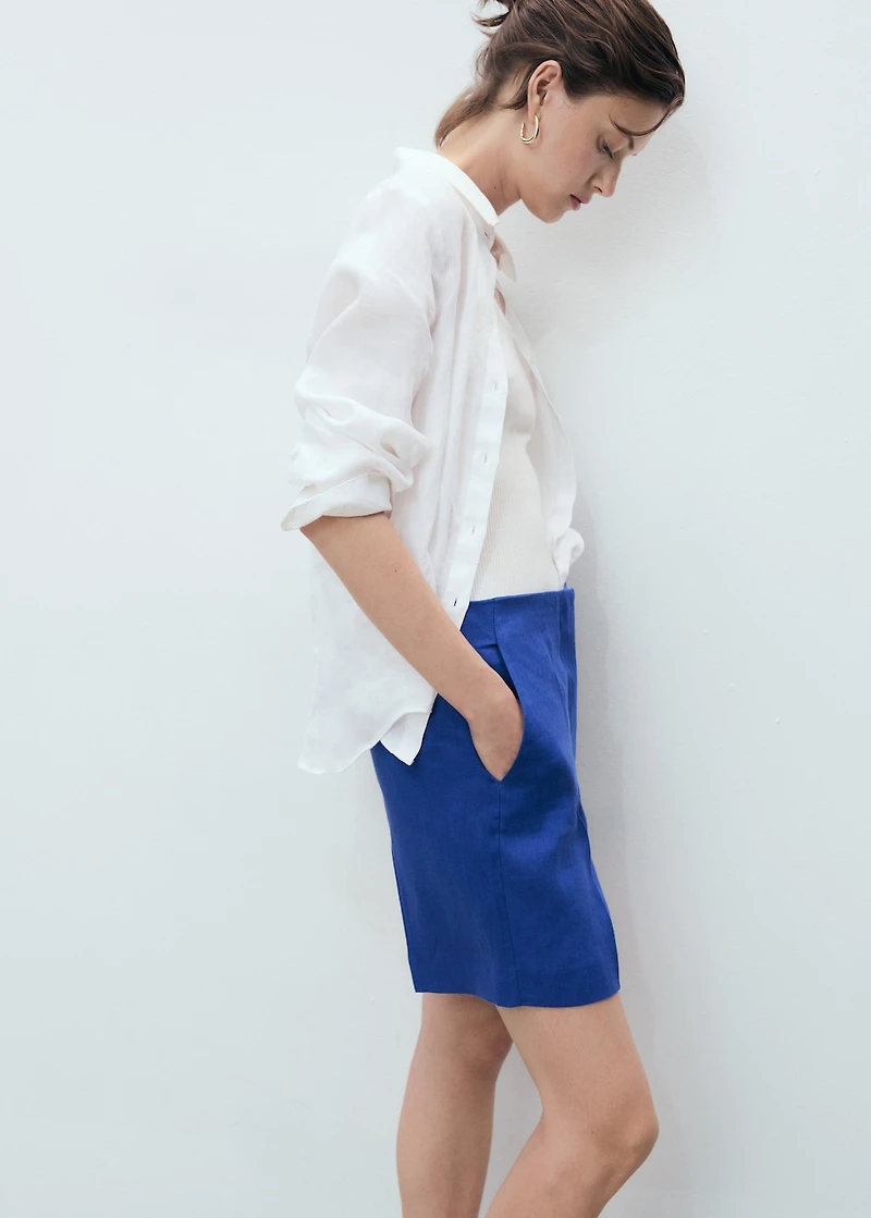 Linen straight-fit mid-rise shorts