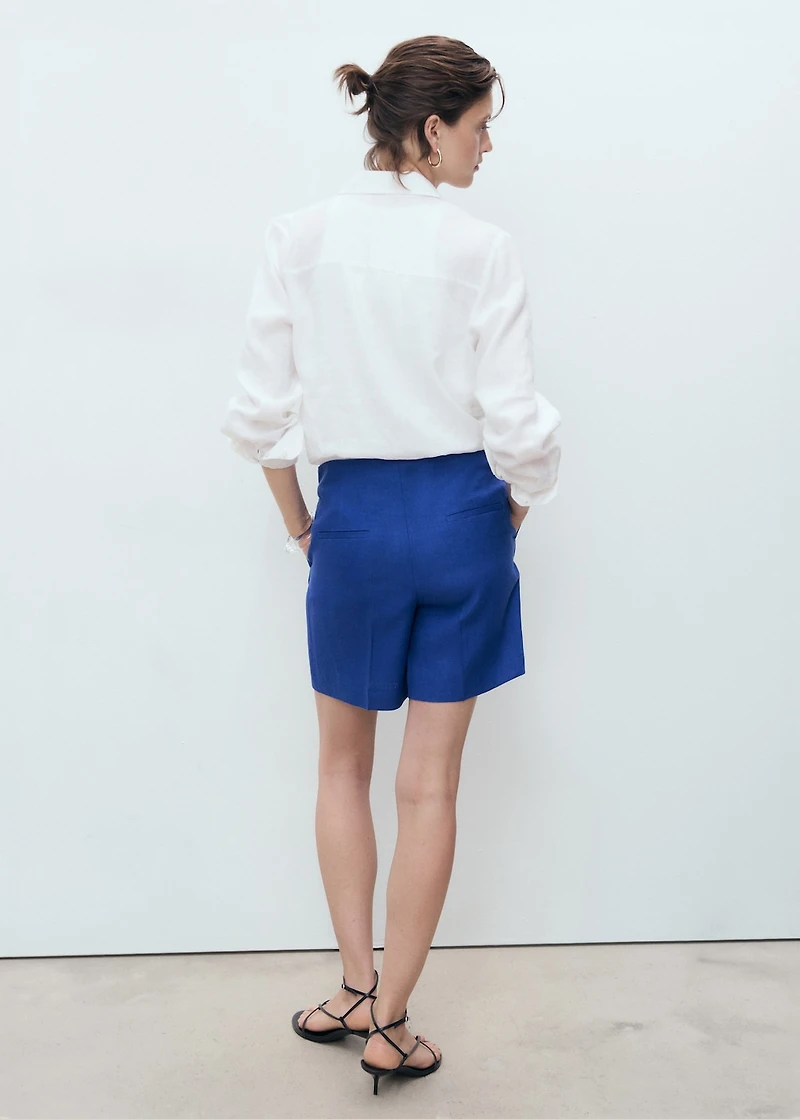 Linen straight-fit mid-rise shorts