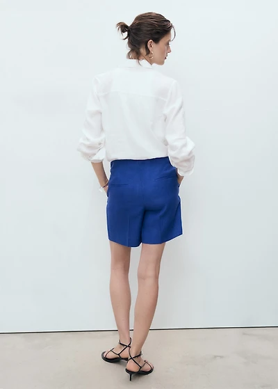 Linen straight-fit mid-rise shorts