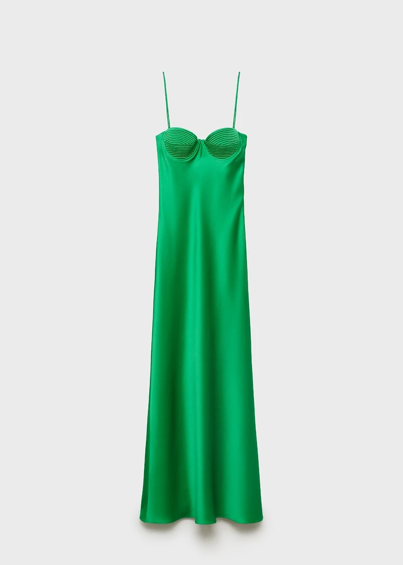 Satin-effect dress with corset neckline