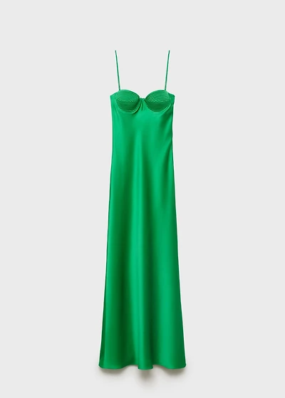 Satin-effect dress with corset neckline