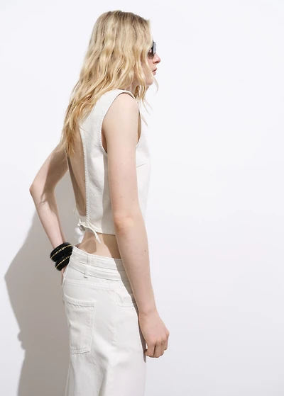 Denim crop top with buckle closure