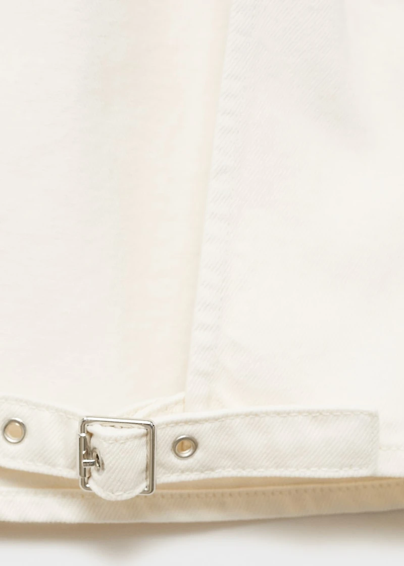 Denim crop top with buckle closure