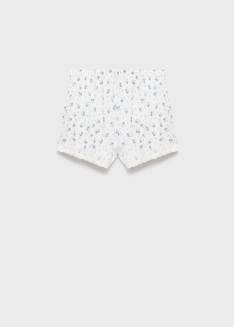 Floral-print pajama shorts with lace trim