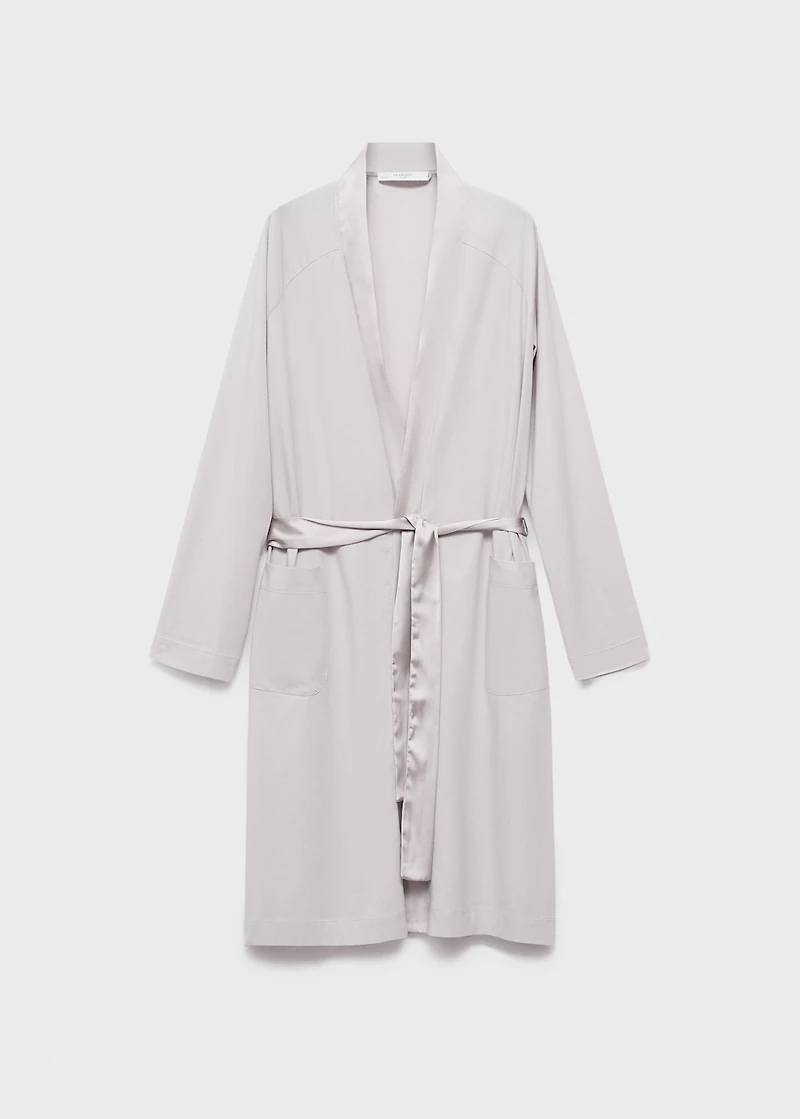 Cotton dressing gown with satin trim