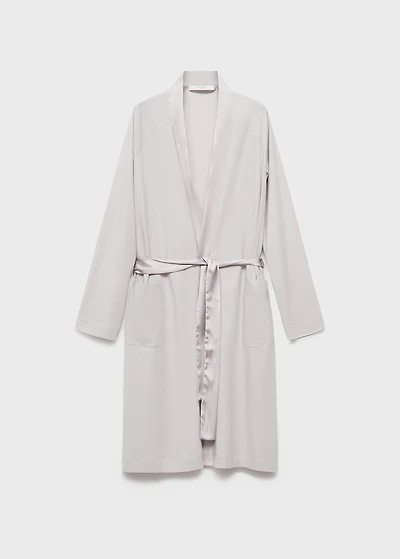 Cotton dressing gown with satin trim