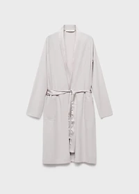Cotton dressing gown with satin trim