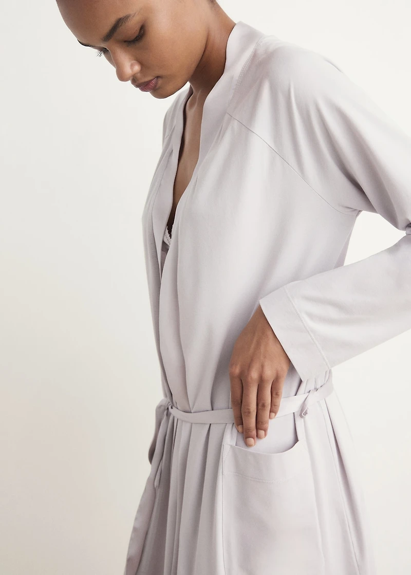 Cotton dressing gown with satin trim