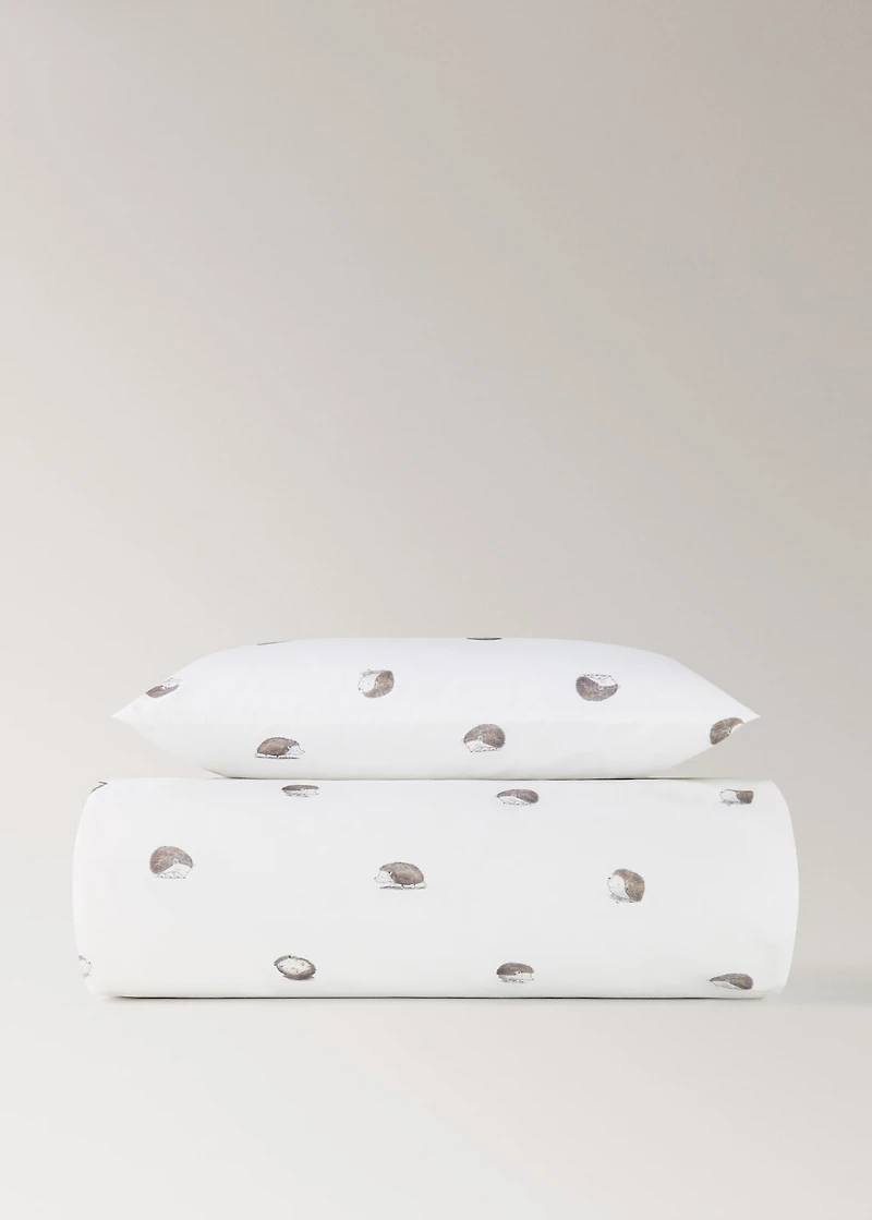 Percale cotton duvet cover with hedgehog print for crib