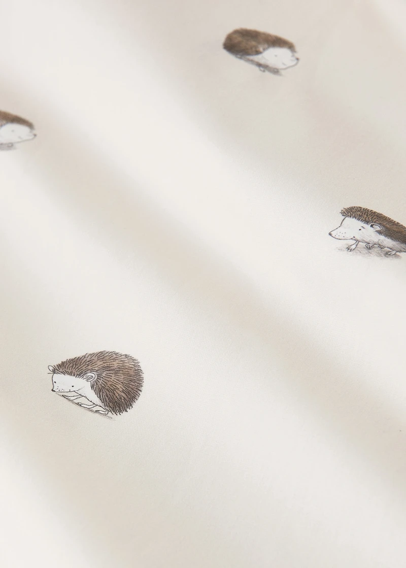 Percale cotton duvet cover with hedgehog print for crib