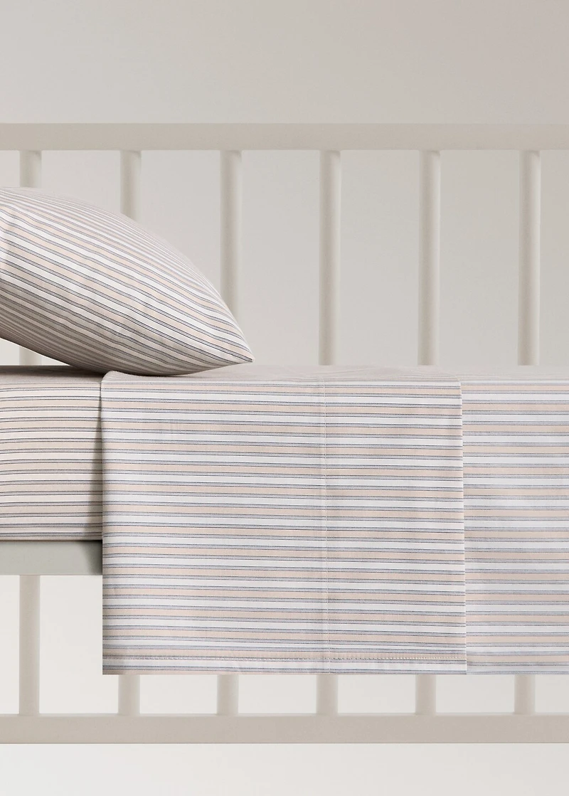 Percale cotton top sheet with fine-striped print for crib