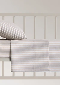 Percale cotton top sheet with fine-striped print for crib