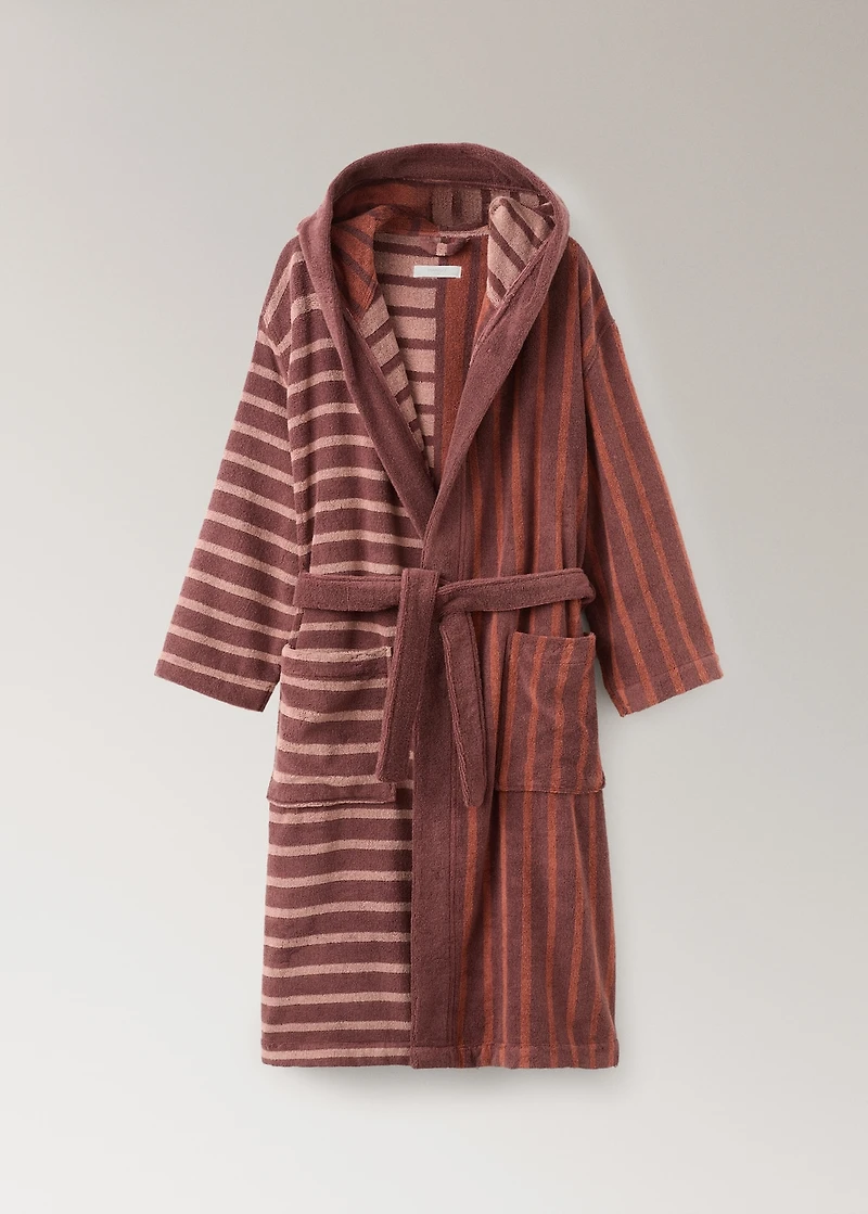 Two-tone striped cotton dressing gown