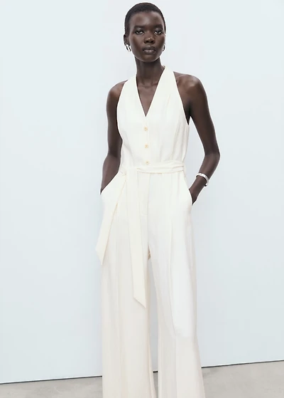 Halter-neck jumpsuit with belt
