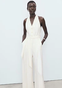 Halter-neck jumpsuit with belt