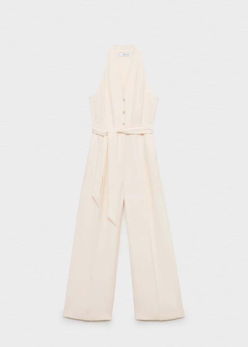Halter-neck jumpsuit with belt