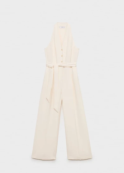 Halter-neck jumpsuit with belt