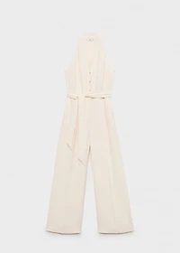 Halter-neck jumpsuit with belt