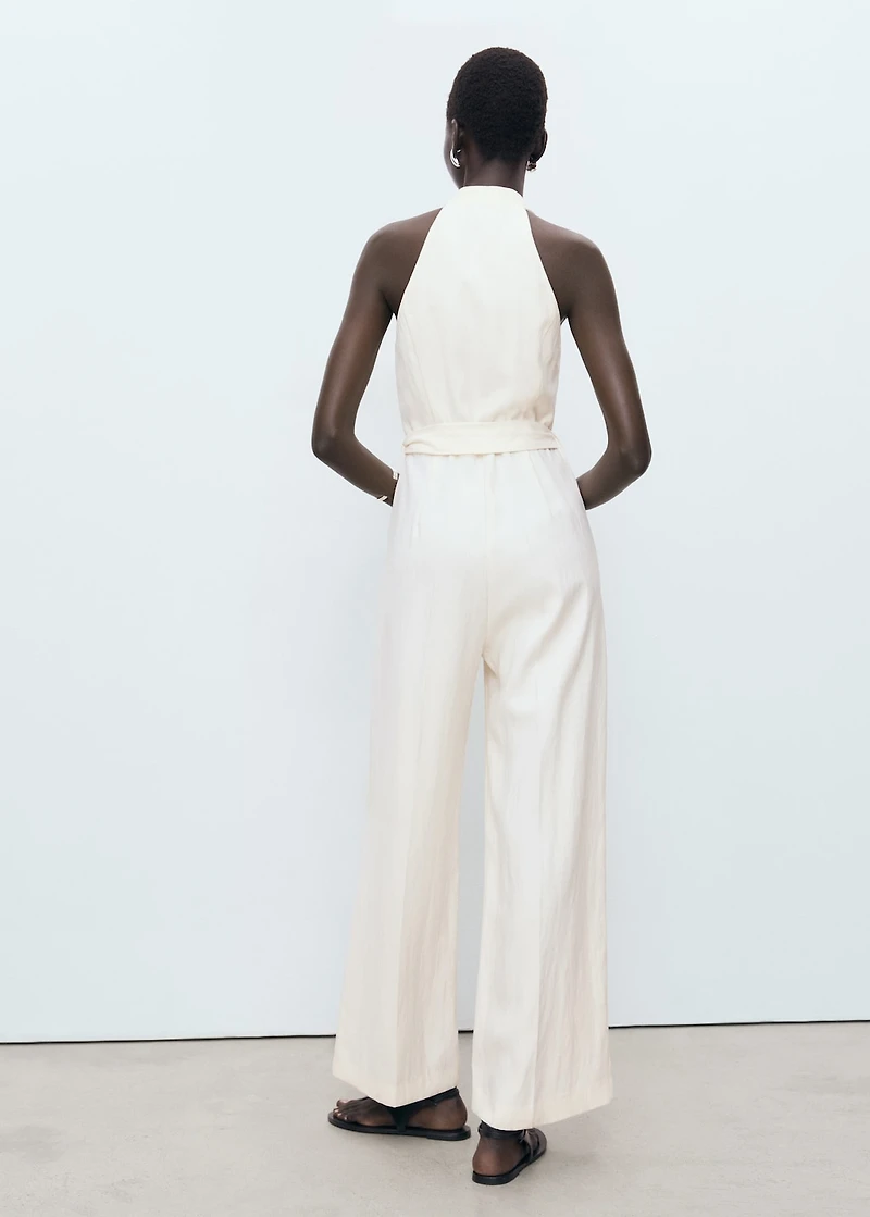 Halter-neck jumpsuit with belt