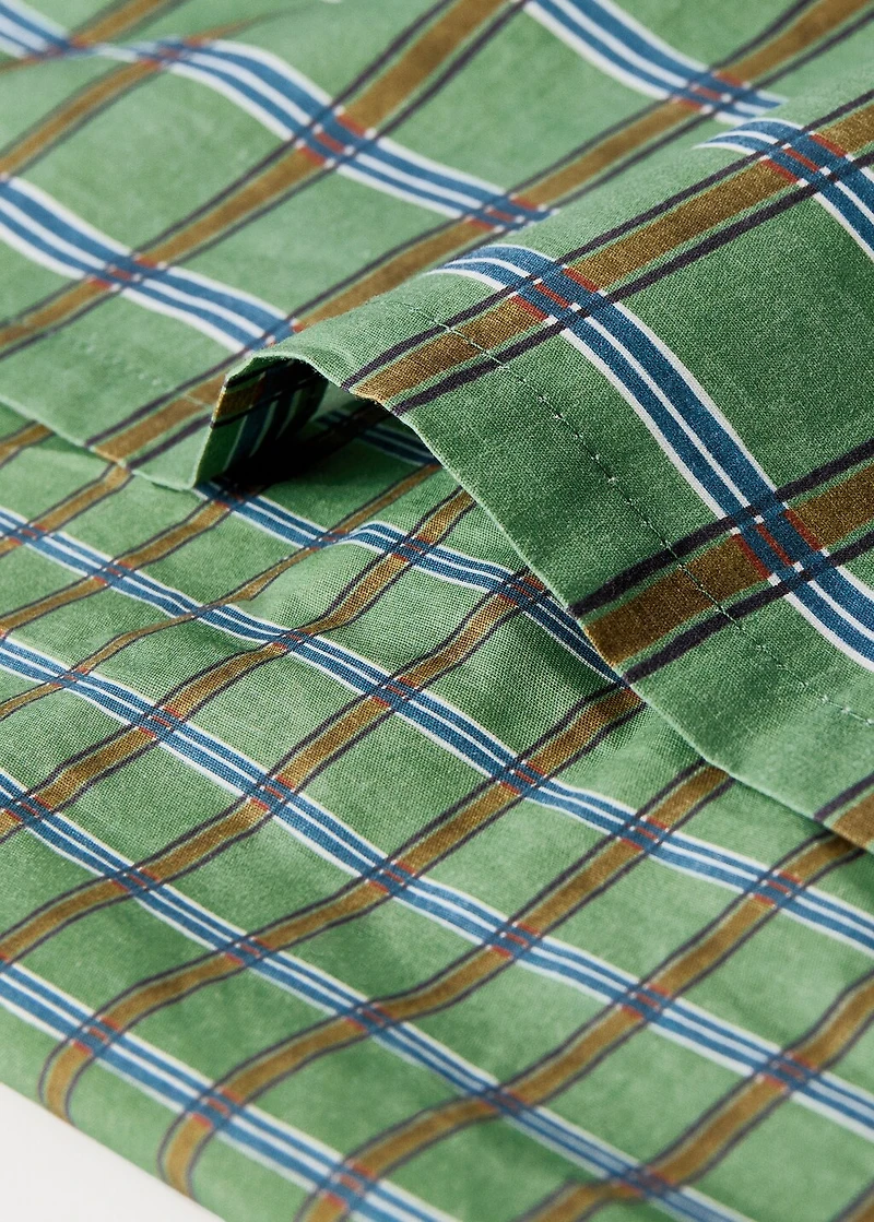 Reversible percale cotton check-print duvet cover for crib