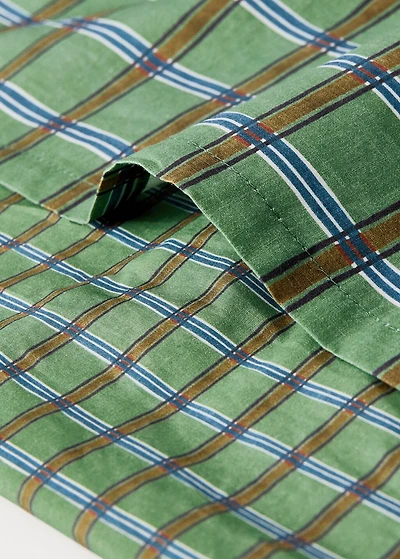 Reversible percale cotton check-print duvet cover for crib