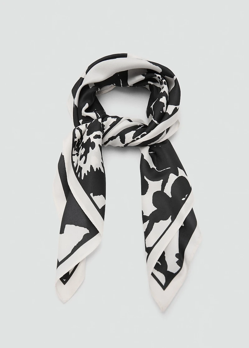 Floral-print satin scarf