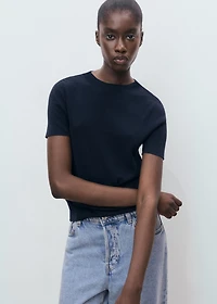 Short-sleeved fine-knit sweater