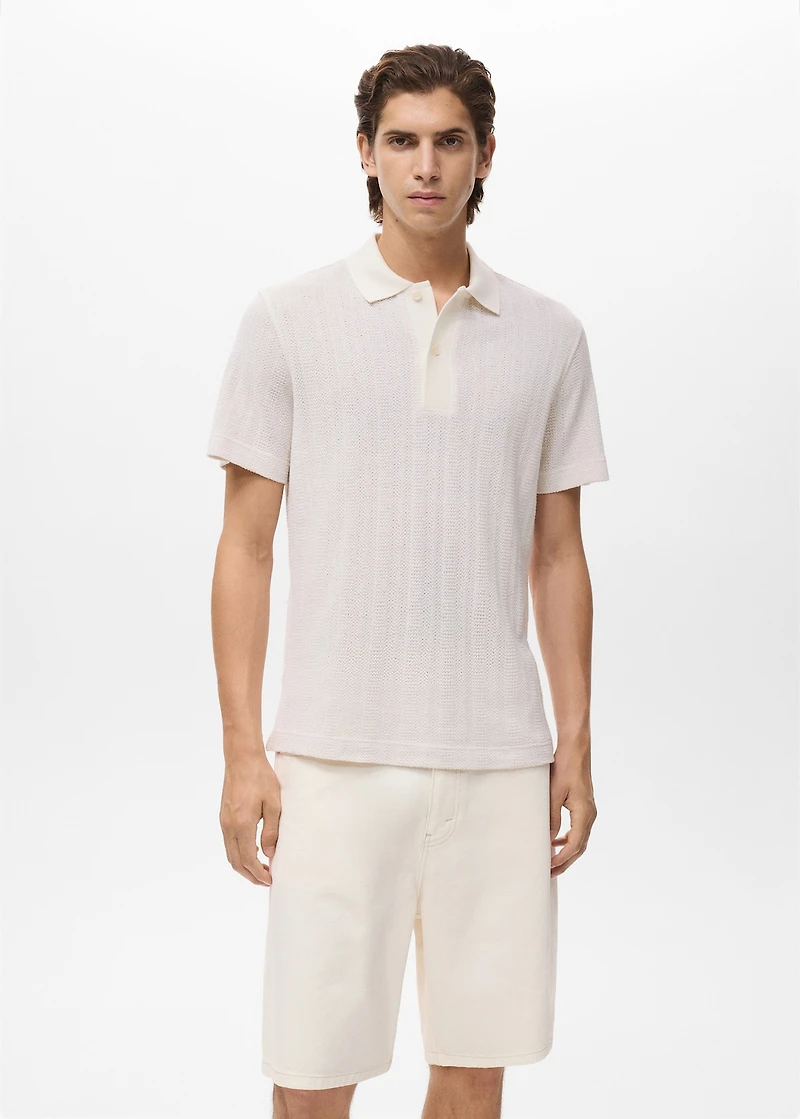 Knitted cotton polo shirt with lace pattern