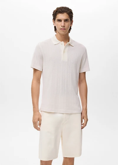 Knitted cotton polo shirt with lace pattern