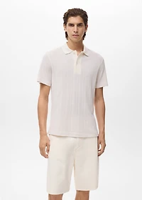 Knitted cotton polo shirt with lace pattern