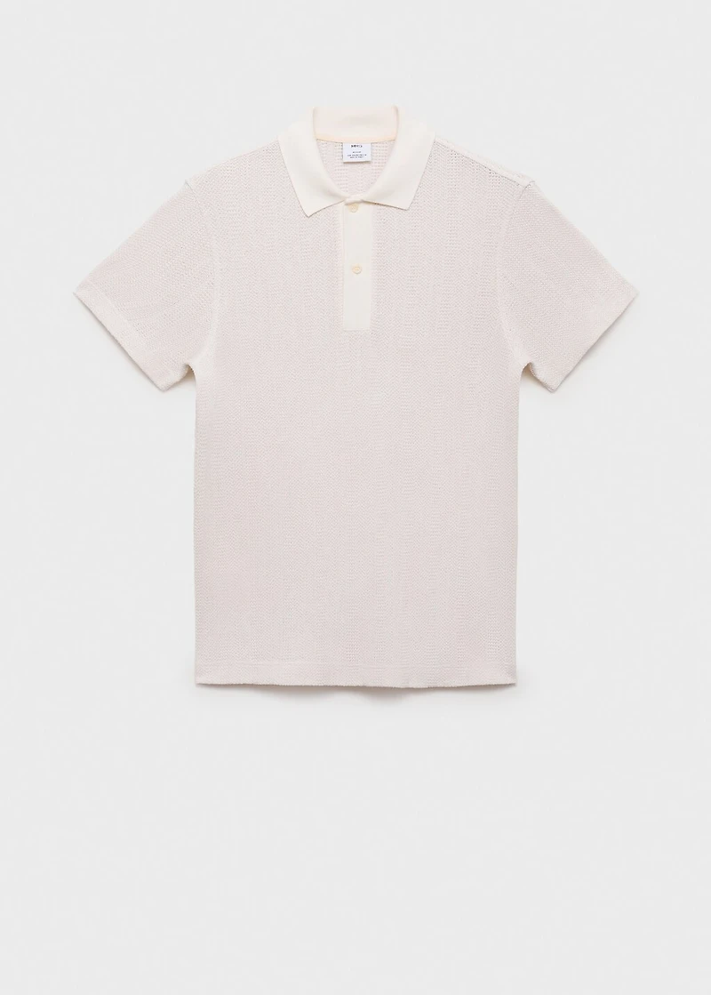 Knitted cotton polo shirt with lace pattern