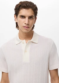 Knitted cotton polo shirt with lace pattern