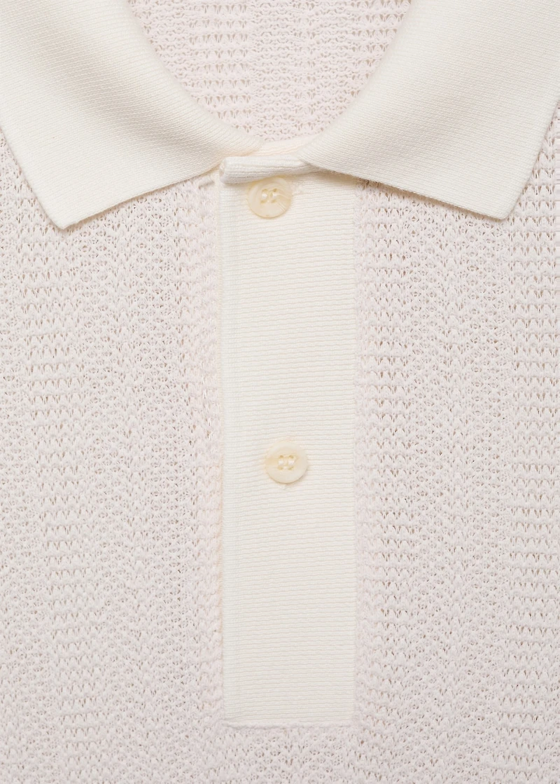 Knitted cotton polo shirt with lace pattern