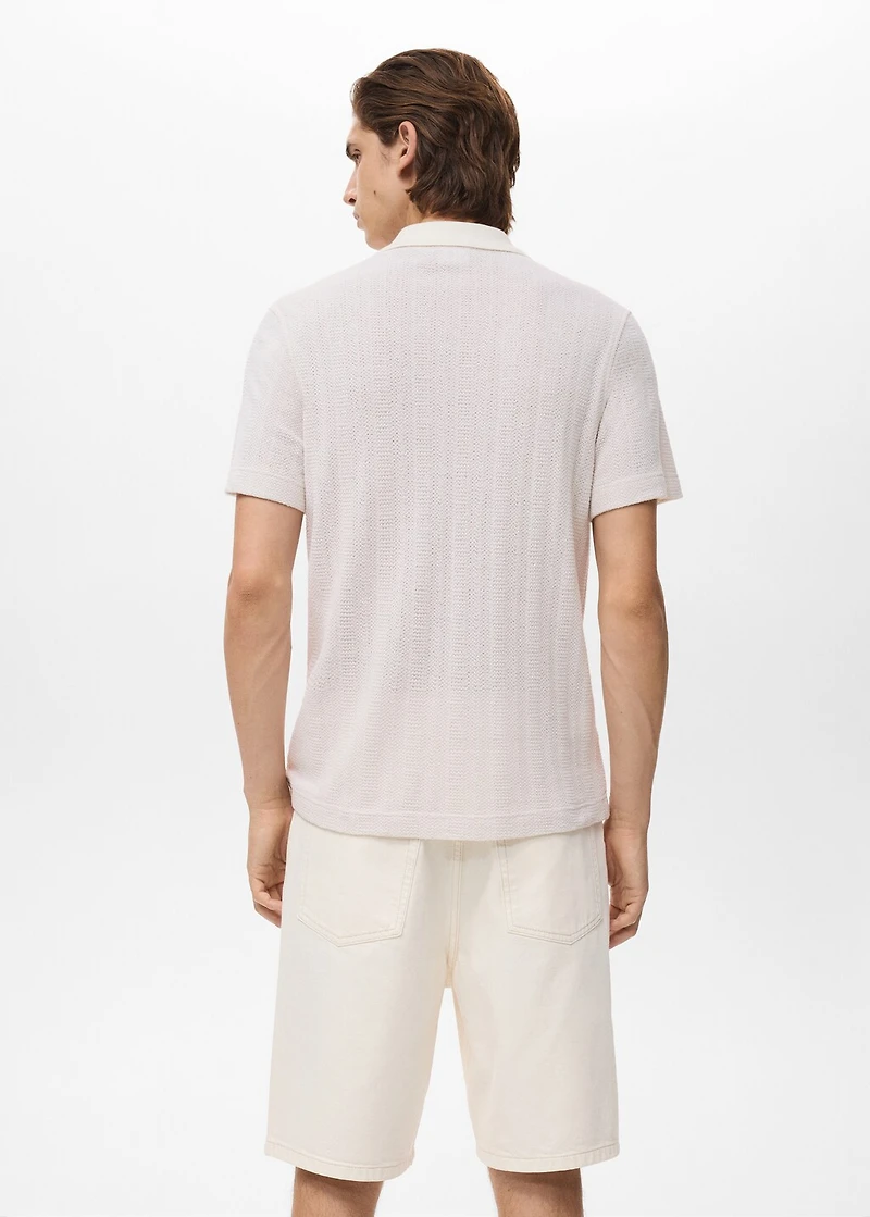 Knitted cotton polo shirt with lace pattern