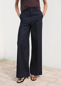 High-waisted wide leg denim pants