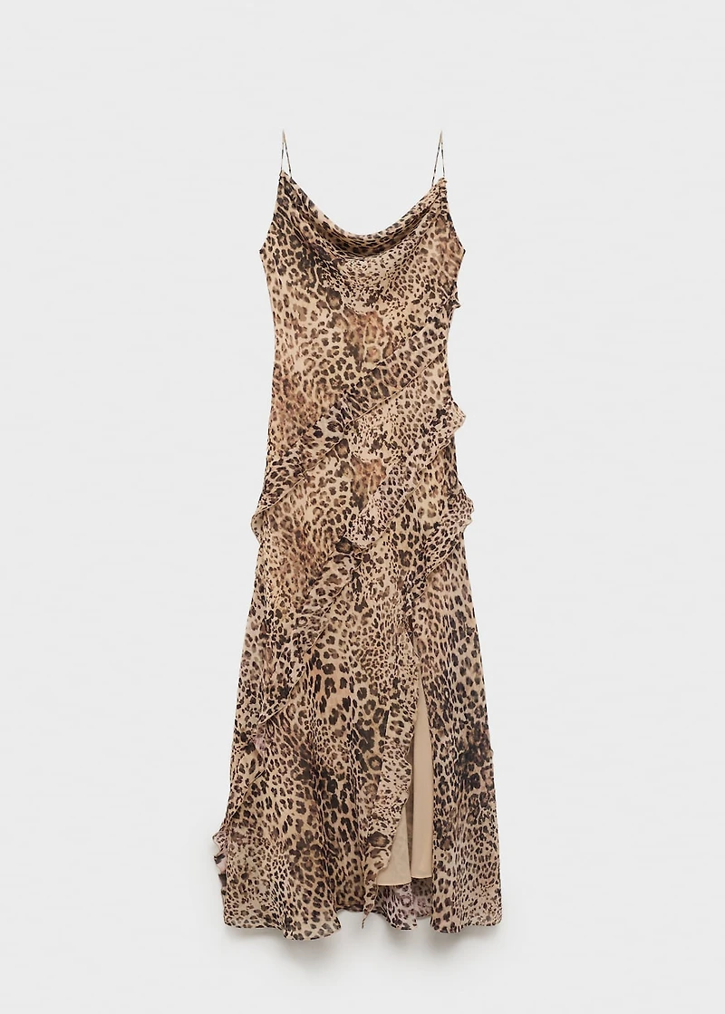 Leopard-print ruffle dress with opening