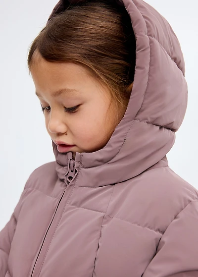 Long padded anorak with hood