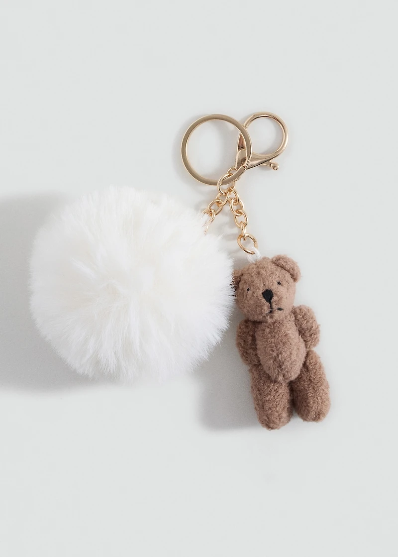 Teddy bear keychain with pom-pom