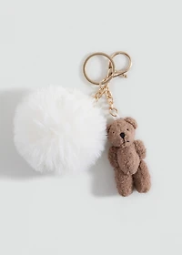 Teddy bear keychain with pom-pom