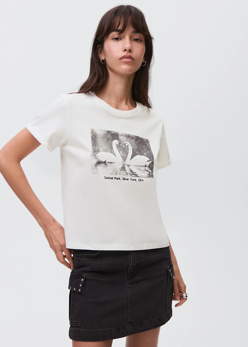 Cotton t-shirt with swan pattern