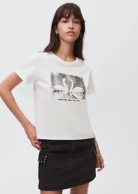 Cotton t-shirt with swan pattern
