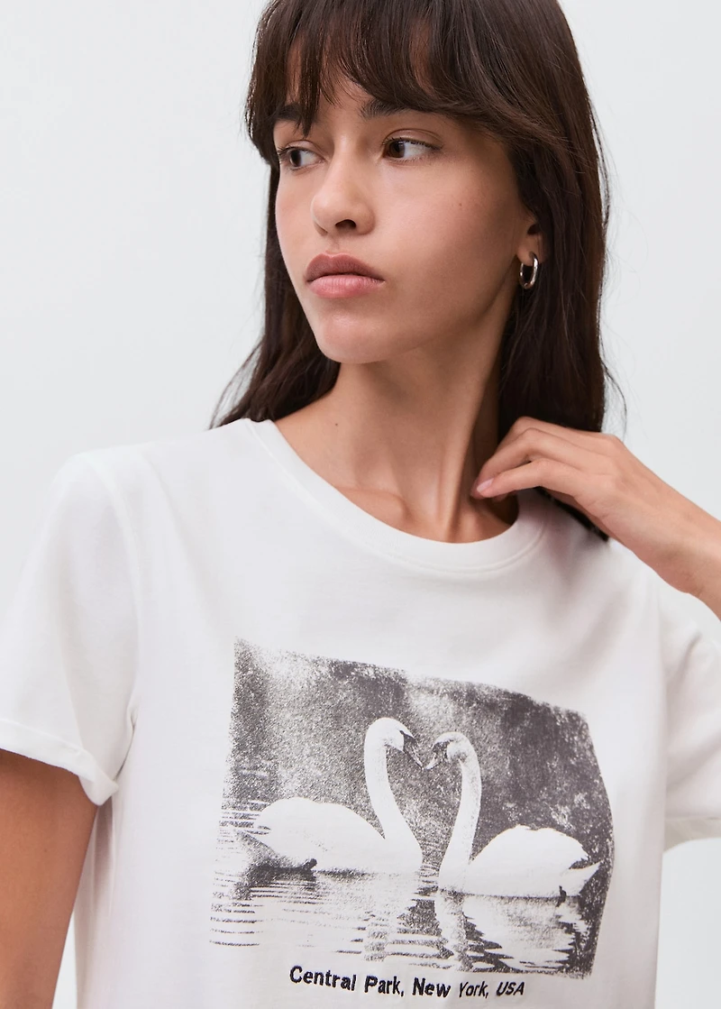 Cotton t-shirt with swan pattern