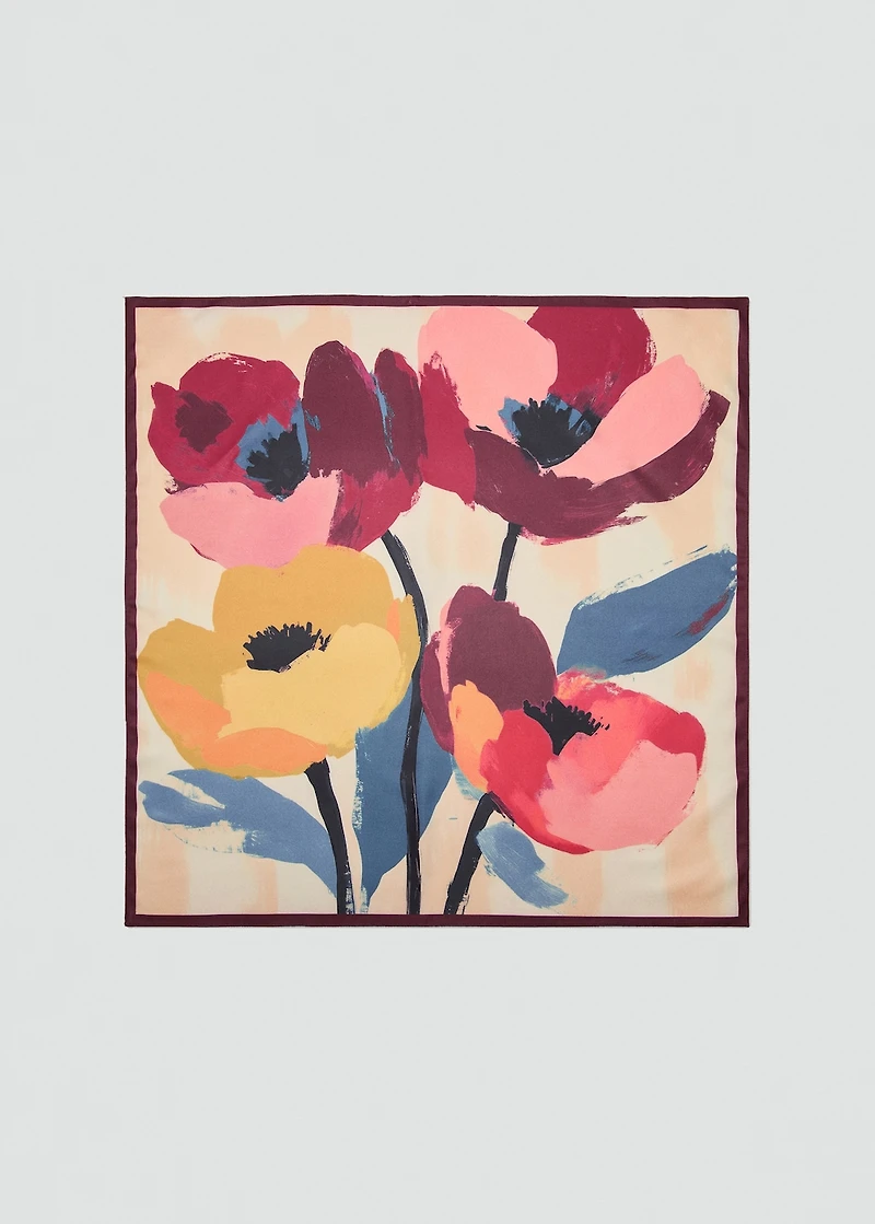 Floral-print satin scarf