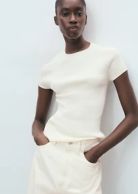 Ribbed-knit short-sleeved sweater