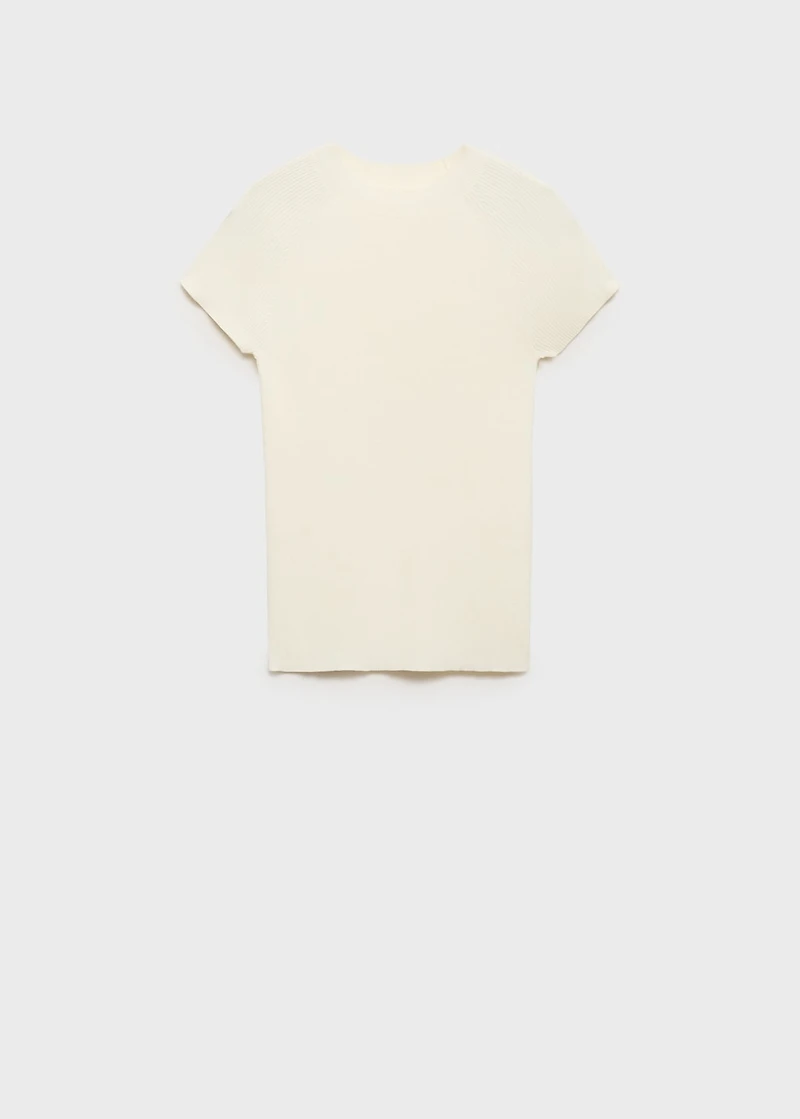 Ribbed-knit short-sleeved sweater