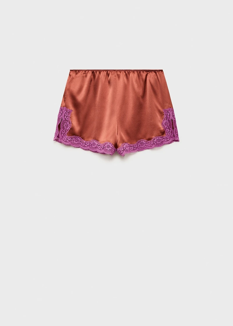 Silk shorts with contrasting lace trim