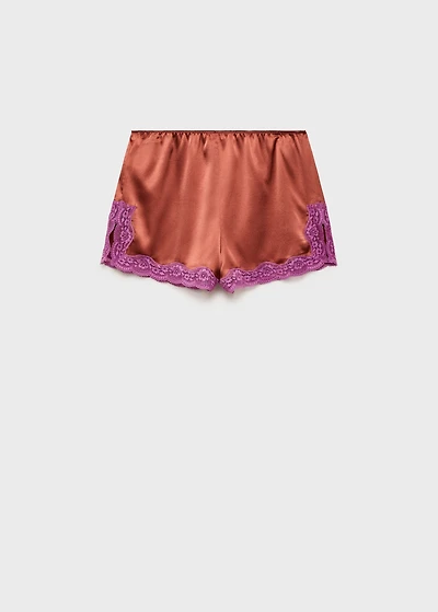 Silk shorts with contrasting lace trim