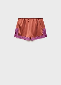 Silk shorts with contrasting lace trim