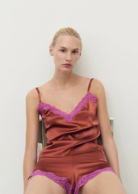 Silk shorts with contrasting lace trim